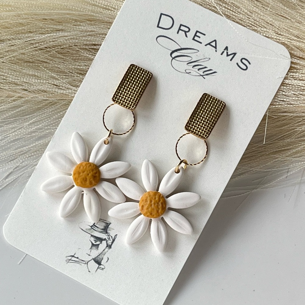 Daisy Drop Earrings with Gold Accents